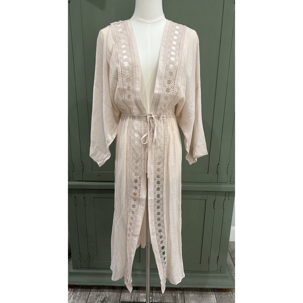 Womens Longline Tie Front Cardigan Size M Flowy Earthy Indie Bohemian Coachella